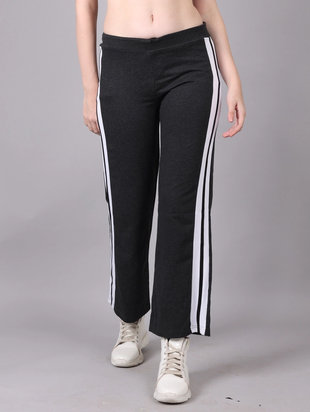 Cotton Colorblocked Trackpant for Women (Black, M)