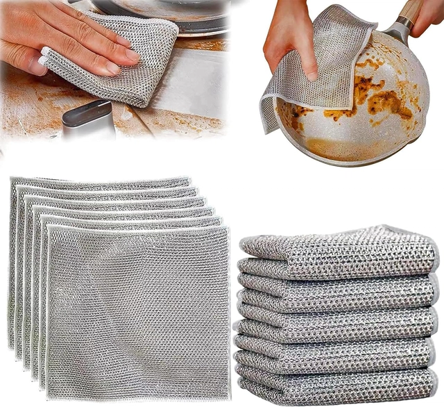 Microfiber Non Scratch Dishwasher (Silver, Pack of 5)