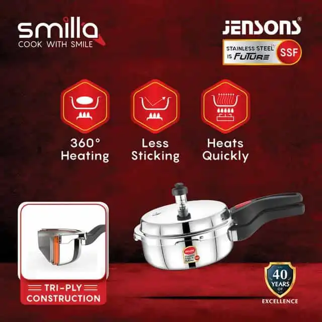 Jensons Smilla ट्रिप्ली 18/10 फ़ूड ग्रेड स्टेनलेस स्टील 2 Ltr प्रेशर Pan-