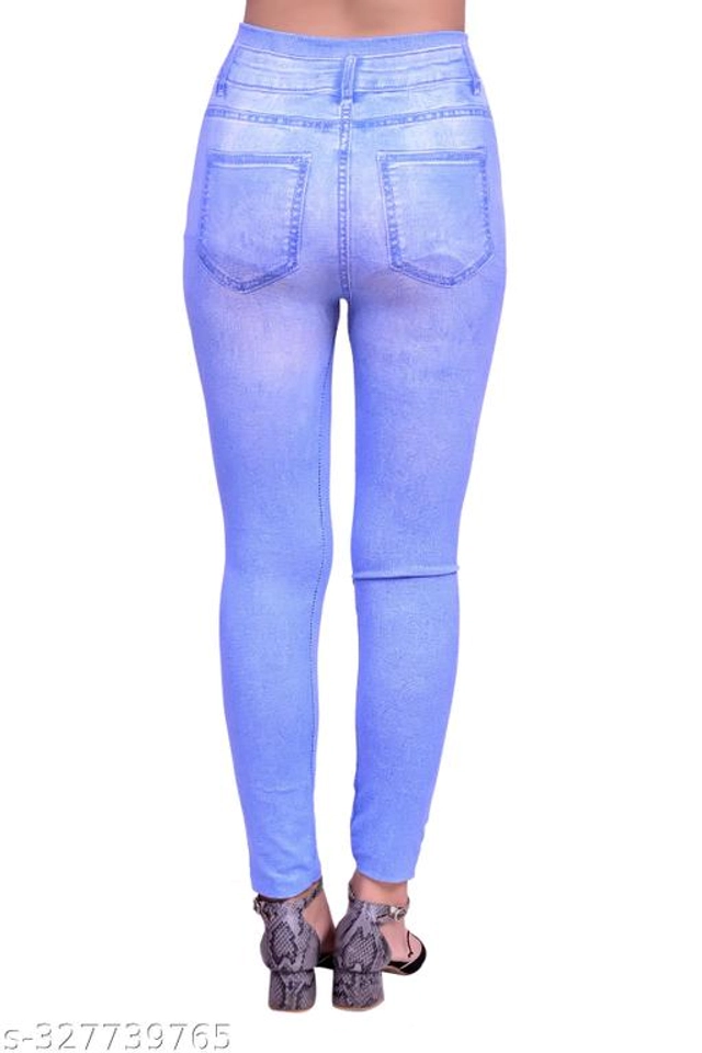 Polyester Dyed Jeggings for Women (Sky Blue, Free Size)