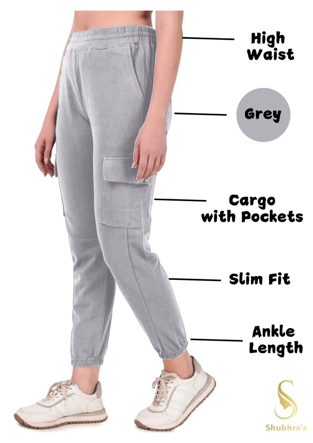 Cotton Blend Slim Fit Cargo for Women (Grey, M)