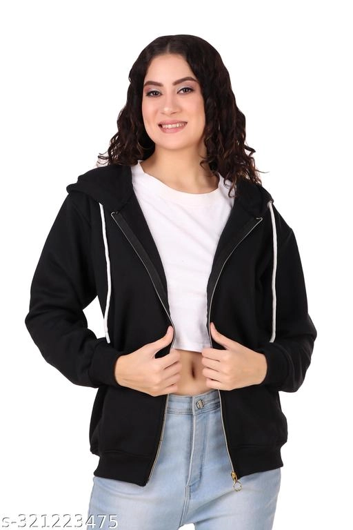 Fleece Solid Jackets for Women (Black, S)