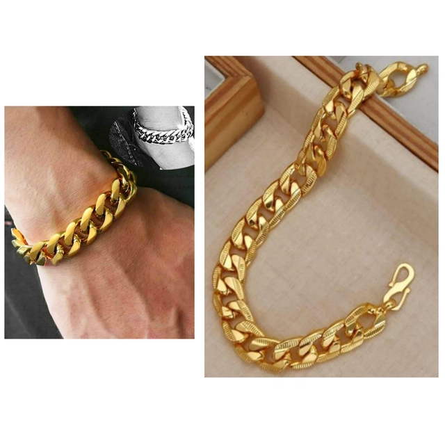 Gold Plated Adjustable Length Bracelet for Men & Boys (Gold, 20 cm)