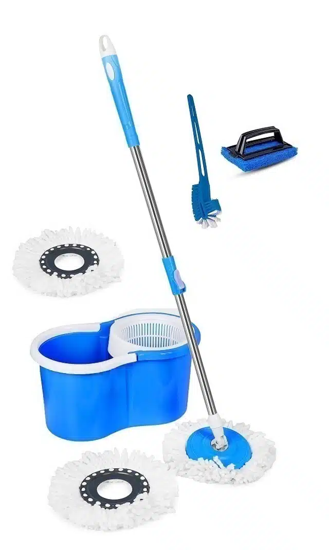 Self Spin Bucket Mop with 3 Refills and Cleaning Accessories Combo (Multicolor, Combo of 2)