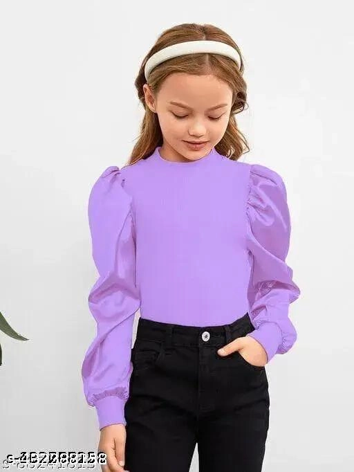 Cotton Blend Solid Top for Girls (Purple, 3-4 Years)