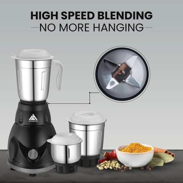 ATHOTS Eco Mingle CNC hybrid POWER FULL 555 Juicer Mixer Grinder (3 Jars, Black)