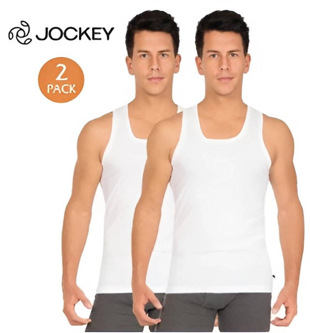 Jockey Cotton Solid Vest for Men (White, S) (Pack of 2)