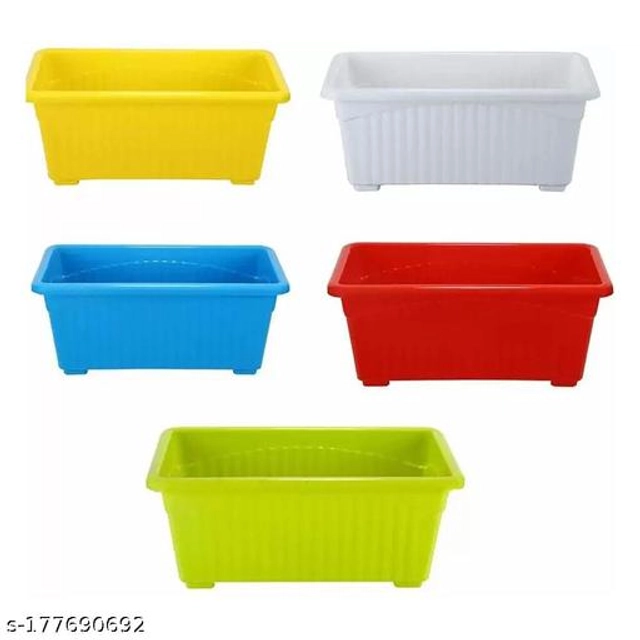 Plastic Rectangular Shape Planters (Multicolor, Pack of 5)