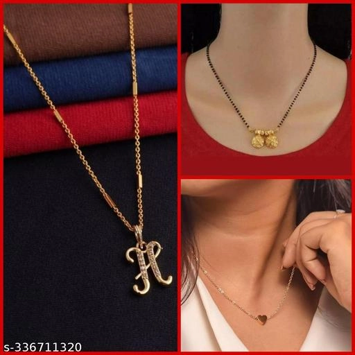 Alloy 2 Pcs Pendant with Chain & Mangalsutra for Women (Multioclor, Set of 3)