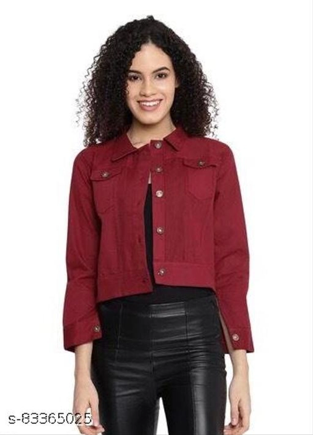 Full Sleeves Solid Jacket for Women & Girls (Maroon, S)