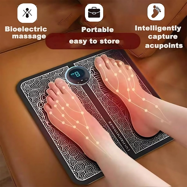 Wireless EMS Pain Relief Rechargeable Foldable with 8 Modes and 19 Intensity Levels Foot Massager (Blue)