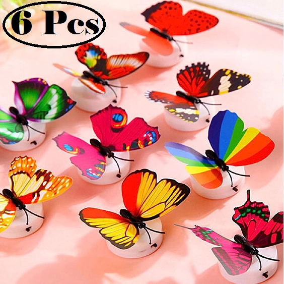 Plastic LED 3D Butterfly Wall Stickers (Multicolor, Pack of 6)