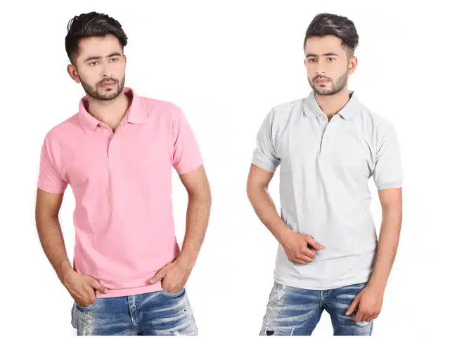 Men's Polo Neck T-Shirt (Pack of 2) (Multicolor, M)