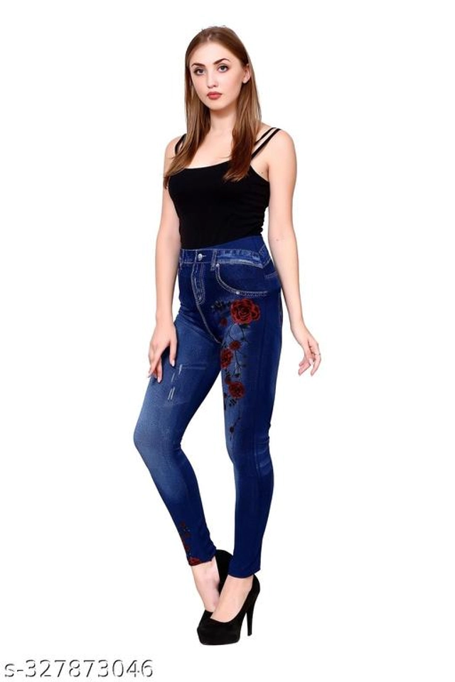 Polyester Dyed Jeggings for Women (Blue, Free Size)