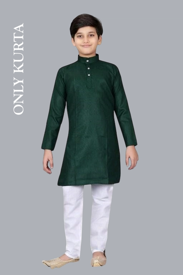 Cotton Kurta without Pyjama for Boys (Bottle Green, 3-5 Years)