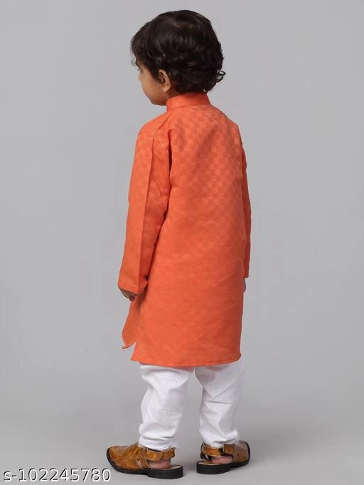 Cotton Kurta with Pyjama for Boys (Orange & White, 9-12 Months)