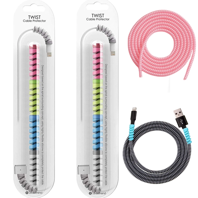 Combo of Silicone 2 Pcs 1.5 m Wire Protectors with 8 Pcs Twist Cable Protectors (Multicolor, Set of 10)