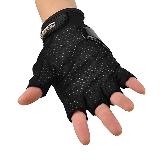 Polyester Half Finger Riding Gloves for Men (Black, Set of 1)