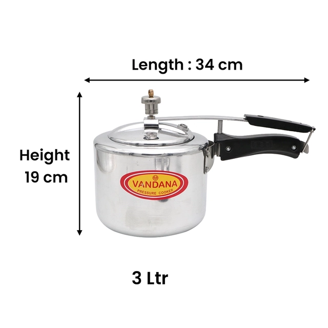 VANDANA Aluminium InnerLid Pressure Cooker Gas Stovetop Compatible (3 L, Pack of 1)