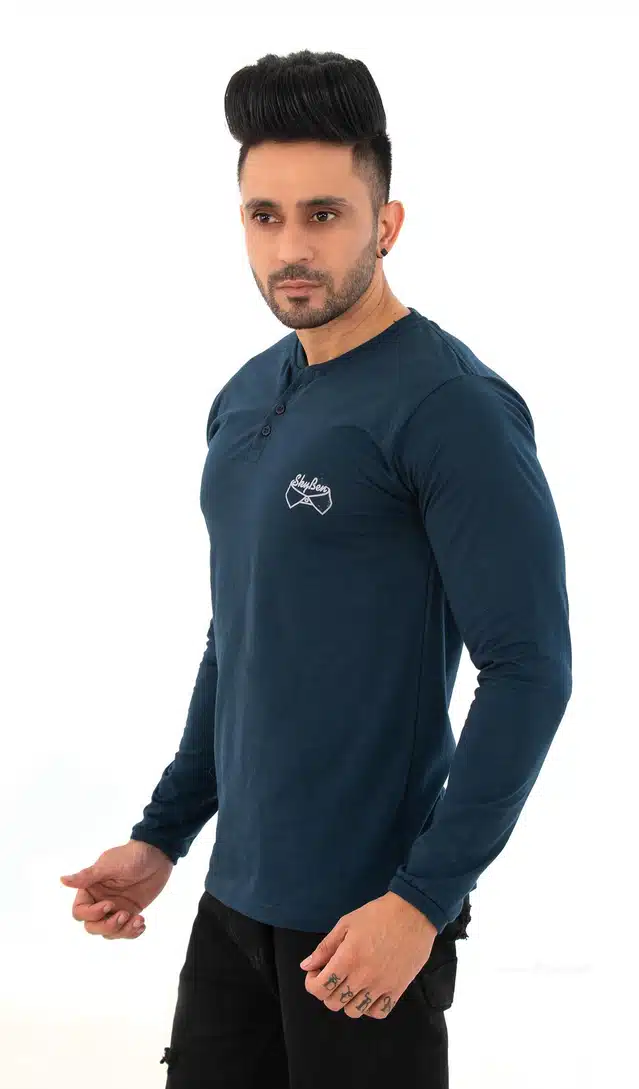 Men's Full Sleeves T-Shirt (Aqua Blue, XXL)