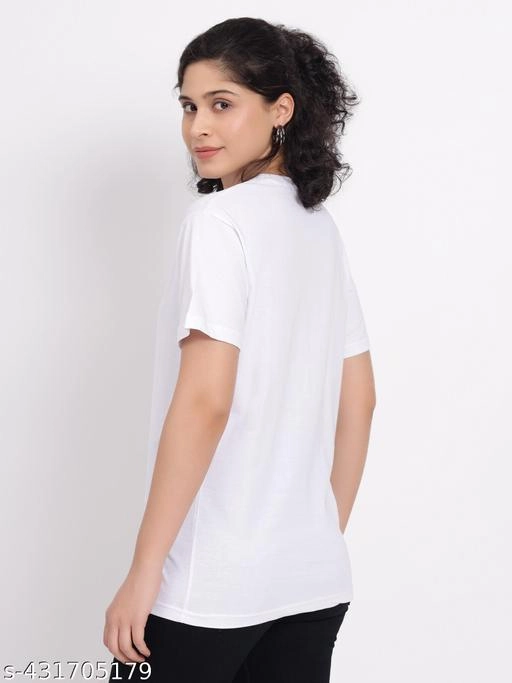 Round Neck T-Shirt for Women (White, L)