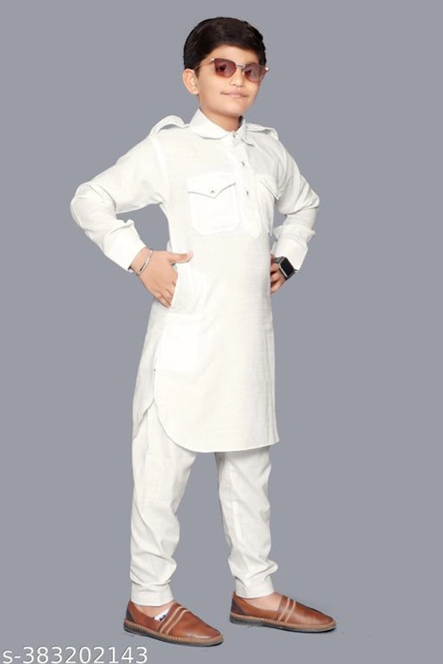 Cotton Kurta Sets for Boys (2-3 Years, White)