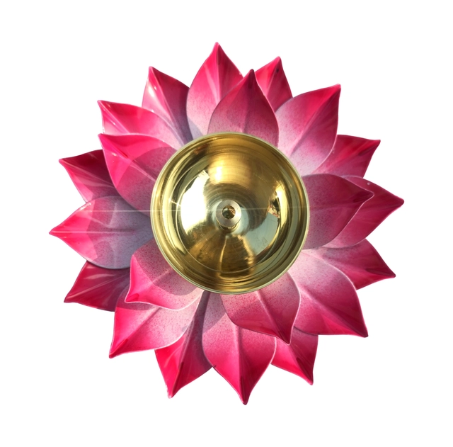 Brass Kamal Patta Akhand Diya for Pooja (Gold, 5 inches)