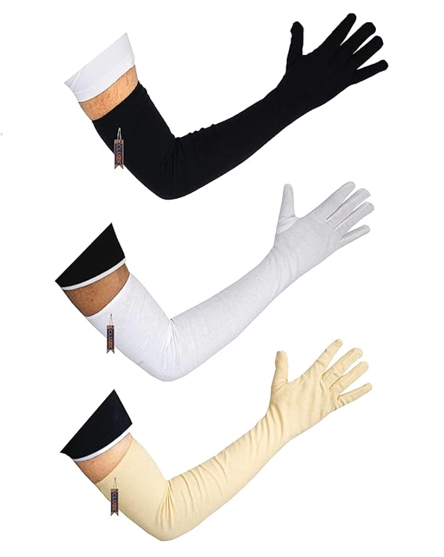 Cotton Solid Full Hand Gloves for Men & Women (Multicolor, Set of 3)