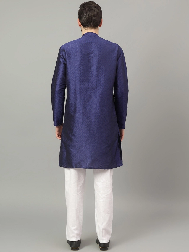 Jacquard Solid Kurta with Pant for Men (Navy Blue, S)