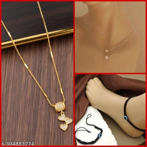 Alloy 2 Pcs Pendant with Chain & 1 Pair Thread Anklet for Women (Multioclor, Set of 3)