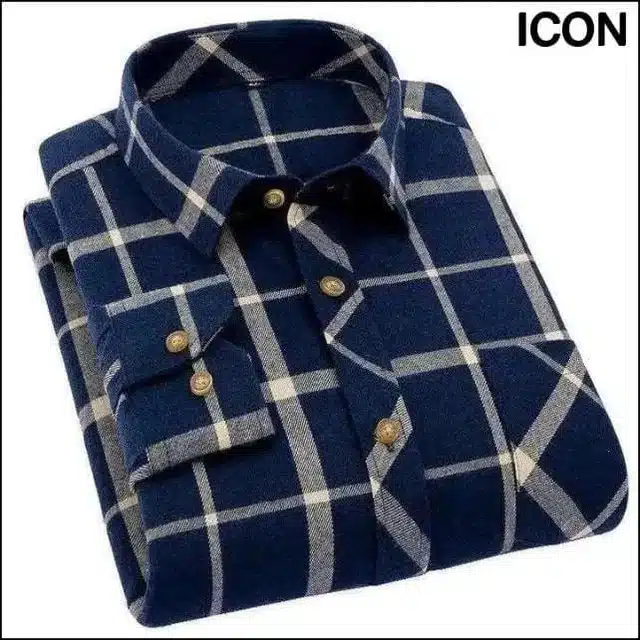 Full Sleeves Checkered Shirt for Men (Navy Blue, S)