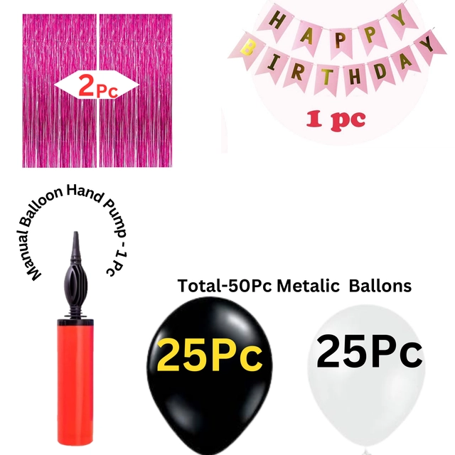 Happy Birthday Banner with 50 Pcs Balloons & Air Pump (Multicolor, Set of 1)