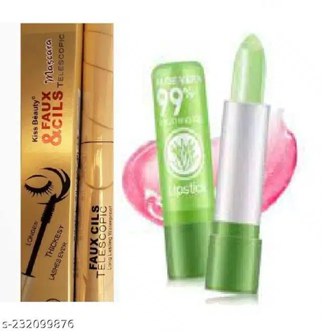 Faux & Cils Telescopic Mascara with Aloevera Lip Balm (Set of 2)