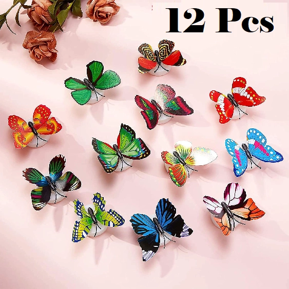 Plastic LED 3D Butterfly Wall Stickers (Multicolor, Pack of 12)