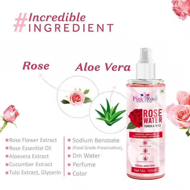 Pink Root Rose Water Mist Toner for Face (100 ml)