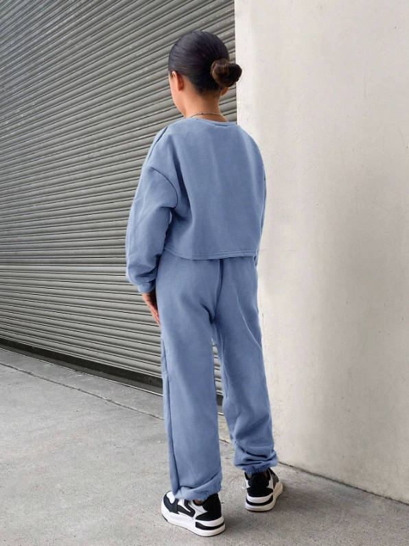 Cotton Solid Tracksuit for Girls (Blue, 7-8 Years)