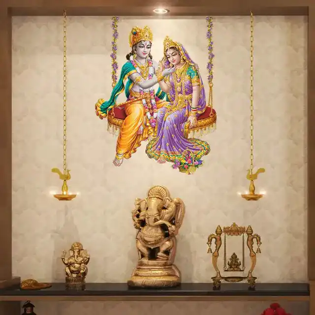 गॉड & गोड्स झूले वाले राधा कृष्णा मॉडर्न आर्ट 111 वॉल स्टीकर (40 x 60 x 0.1 Cm)