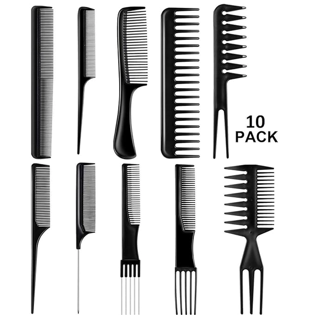 Professional Hair Styling Combs for Men & Women (Black, Set of 10)