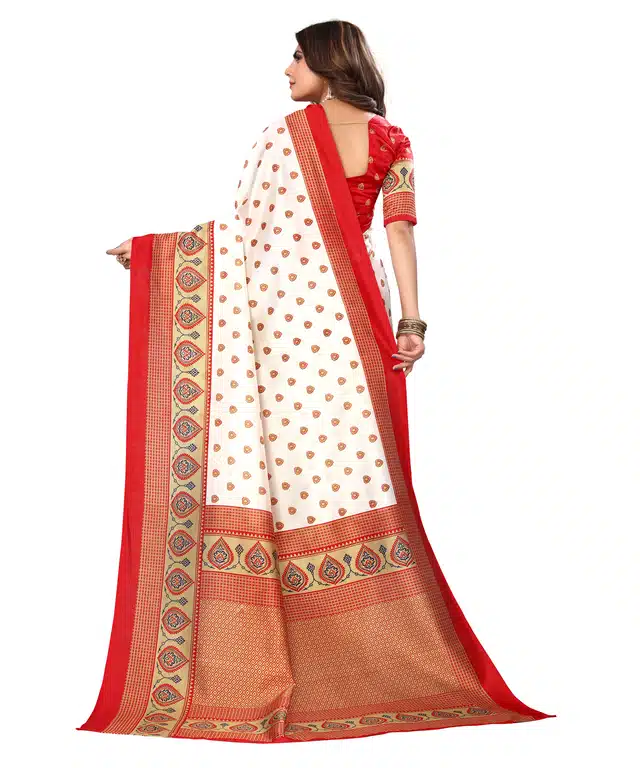 Printed Saree with Unstitched Blouse for Women (Red, 6 m)