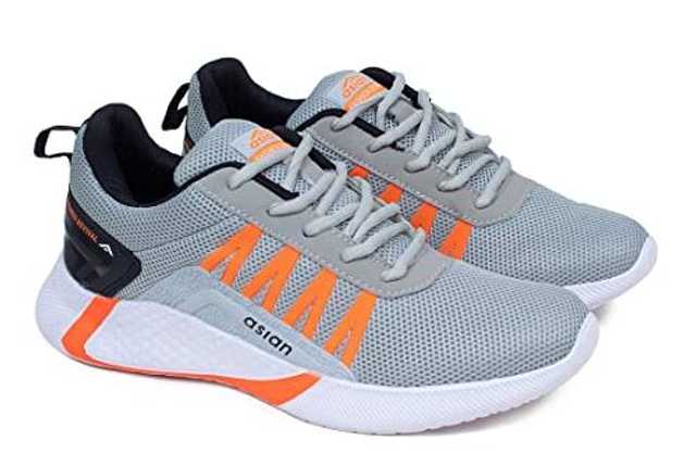 Ligera Men's Stylish Sports Shoes (Grey & Orange, 10) (L-40)