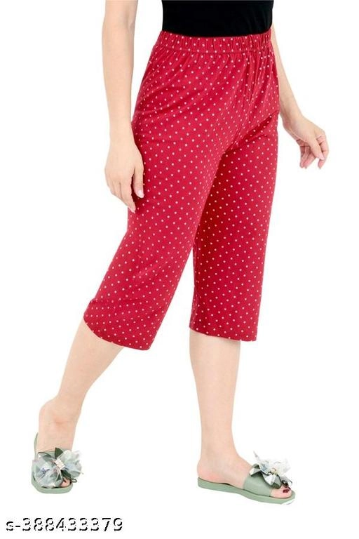 Cotton Solid Capri for Women (Maroon, S)