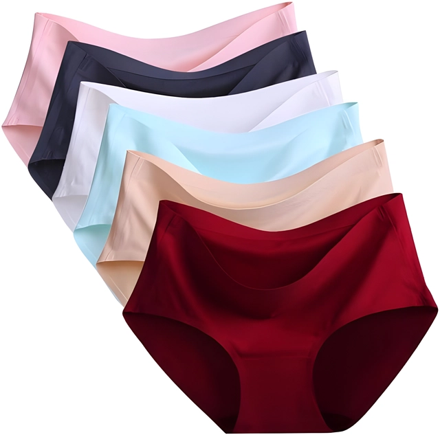 Cotton Solid Mid Waist Seamless Panties for Women & Girls (Multicolor, S) (Pack of 3)