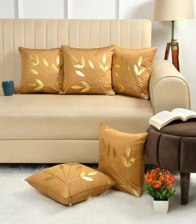 Polycotton Cushion Covers (Pack of 5) (Gold, 16x16 Inches)
