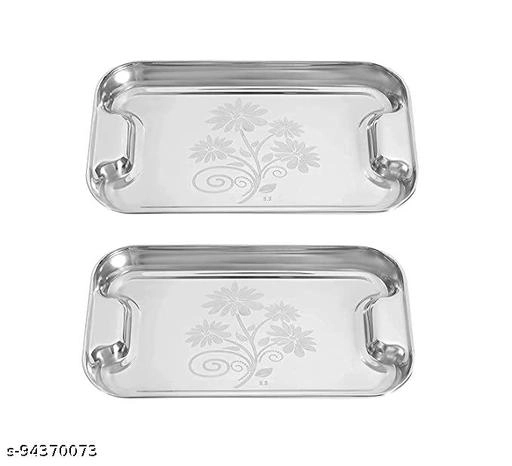 Stainless Steel Serving Tray (Silver, Pack of 2)