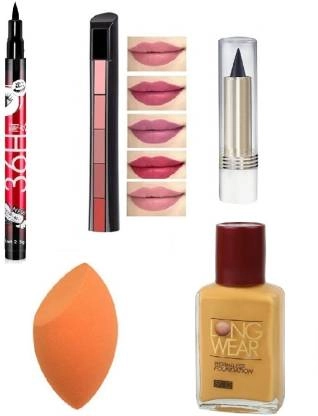 Combo of Foundation, 5 in 1 Lipstick, Kajal & Beauty Blender for Women (Multicolor, Set of 5)