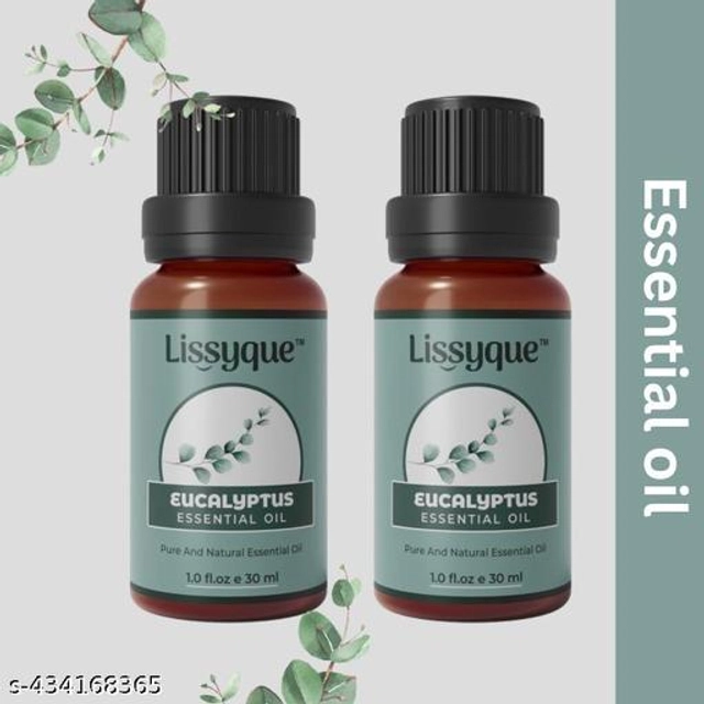  Lissyque Eucalyptus Essential Oil For Face, Hair Growth, Skin Whitening & Lightening, Nails, Home Cleaning, Soap Making, Lips, Diffuser & Aromatherapy. 100% Natural, Undiluted, Pure & Therapeutic Grade Essential Oil, 30 ml (pack of 2)