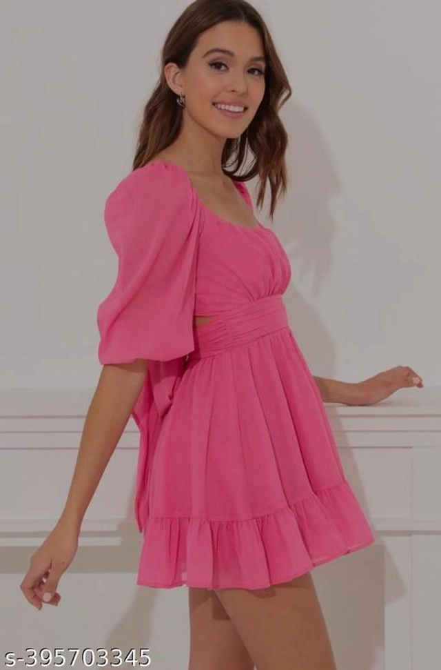 Georgette Dress for Women (Pink, XS)
