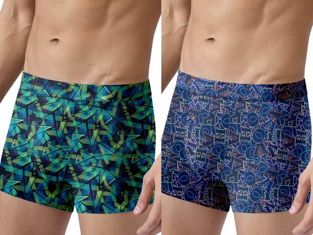 Nylon Printed Trunks for Men (Multicolor, S) (Pack of 2)