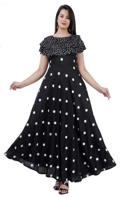 Aarohee Rayon Women Polka Dotted Anarkali Gown (Black, XL) (AO-4)