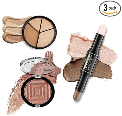 Combo of Concealer Palette with Shimmering Bronzer Powder & Contour Stick (Multicolor, Set of 3)